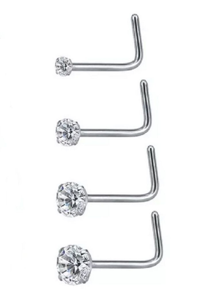 Set (04) de piercing acero quirúrgico  zirconia nariz boca oreja-0
