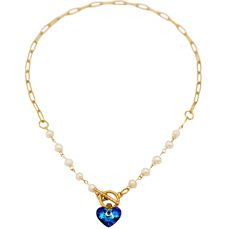 Collar Miranda con Cristal Swarovski perlas de Rio chapado en oro 18k Azul
