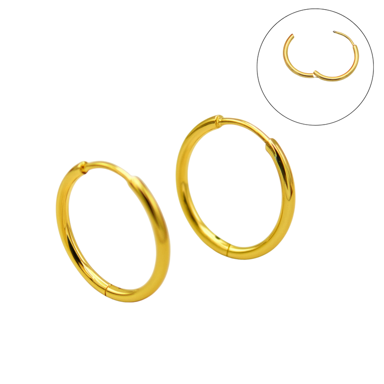 Argollas lisas minimalistas 14mm chapadas en oro 18k titanio ASTM F136 Dorado