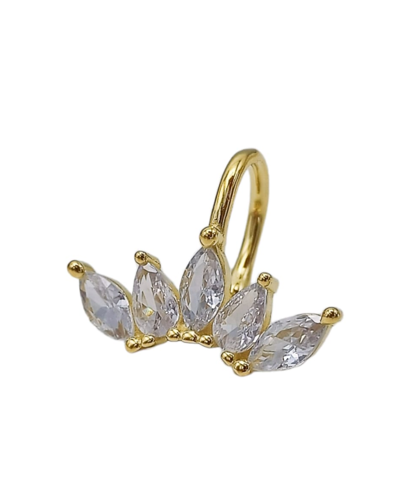 Pendiente earcuff corona plata fina S925 chapados En Oro 18k fake piercing-0