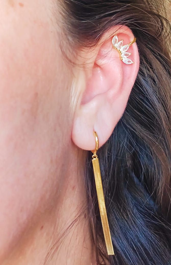 Pendiente earcuff corona plata fina S925 chapados En Oro 18k fake piercing-2