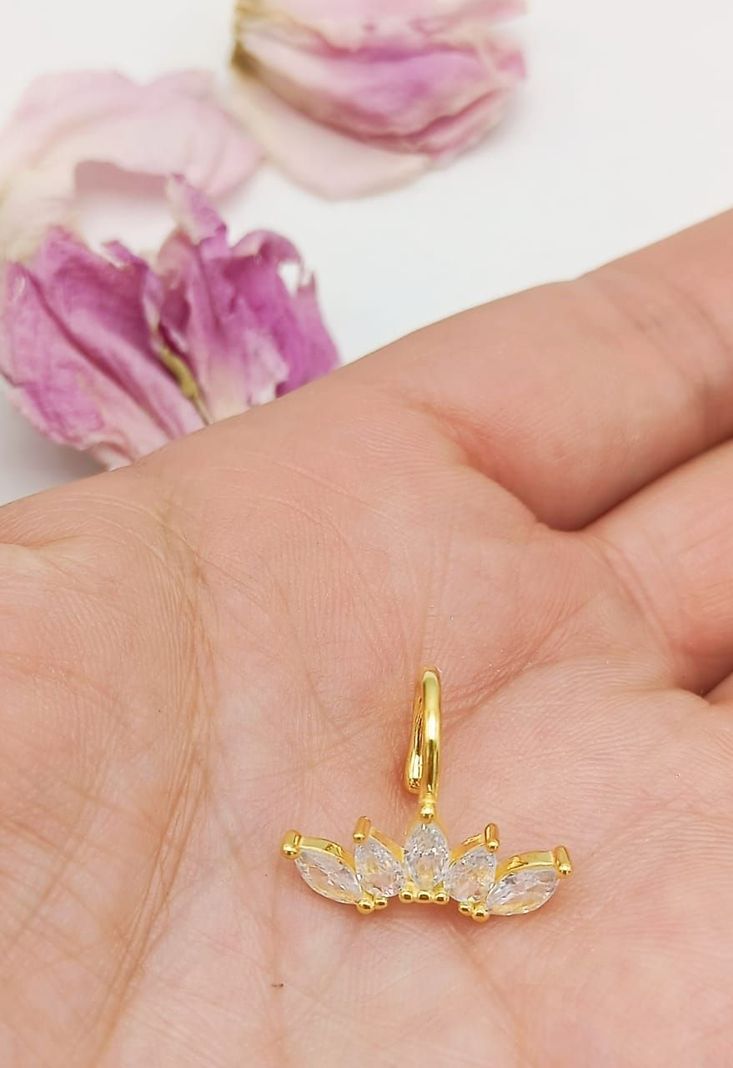 Pendiente earcuff corona plata fina S925 chapados En Oro 18k fake piercing-4