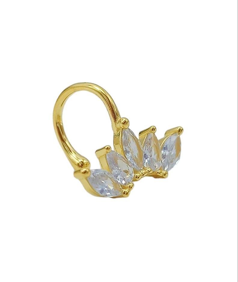 Pendiente earcuff corona plata fina S925 chapados En Oro 18k fake piercing-5