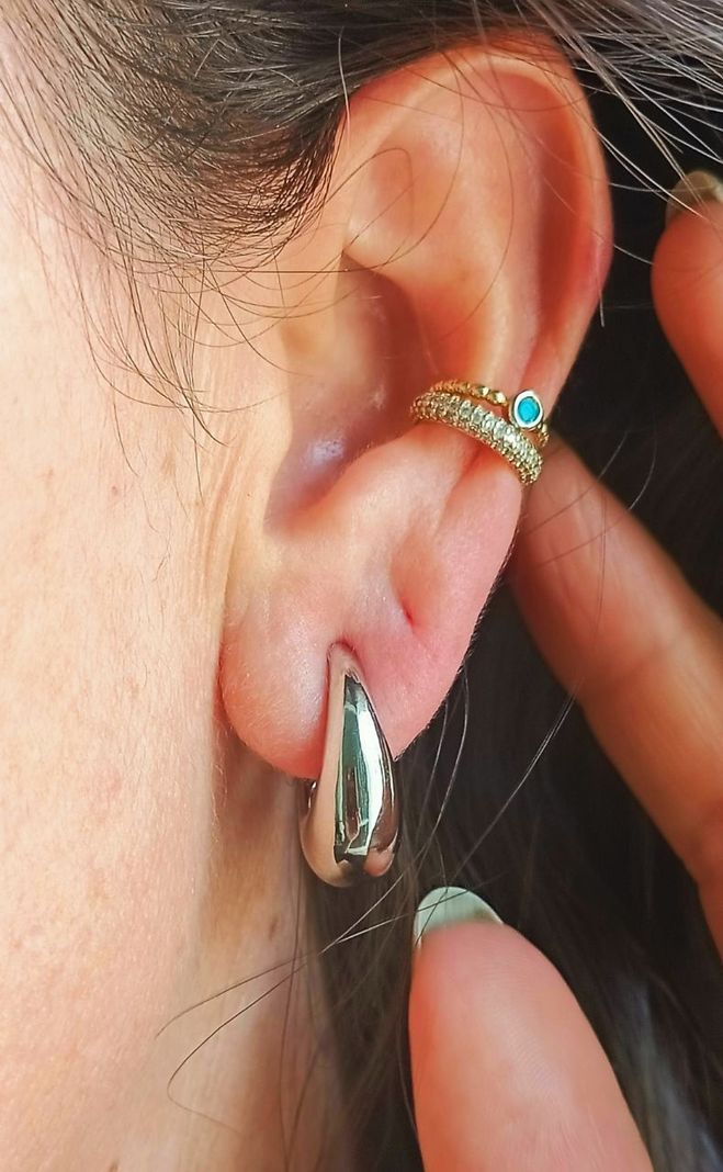 Aros Sin Perforación Argollas Chunky small Bañadas En Plata-3