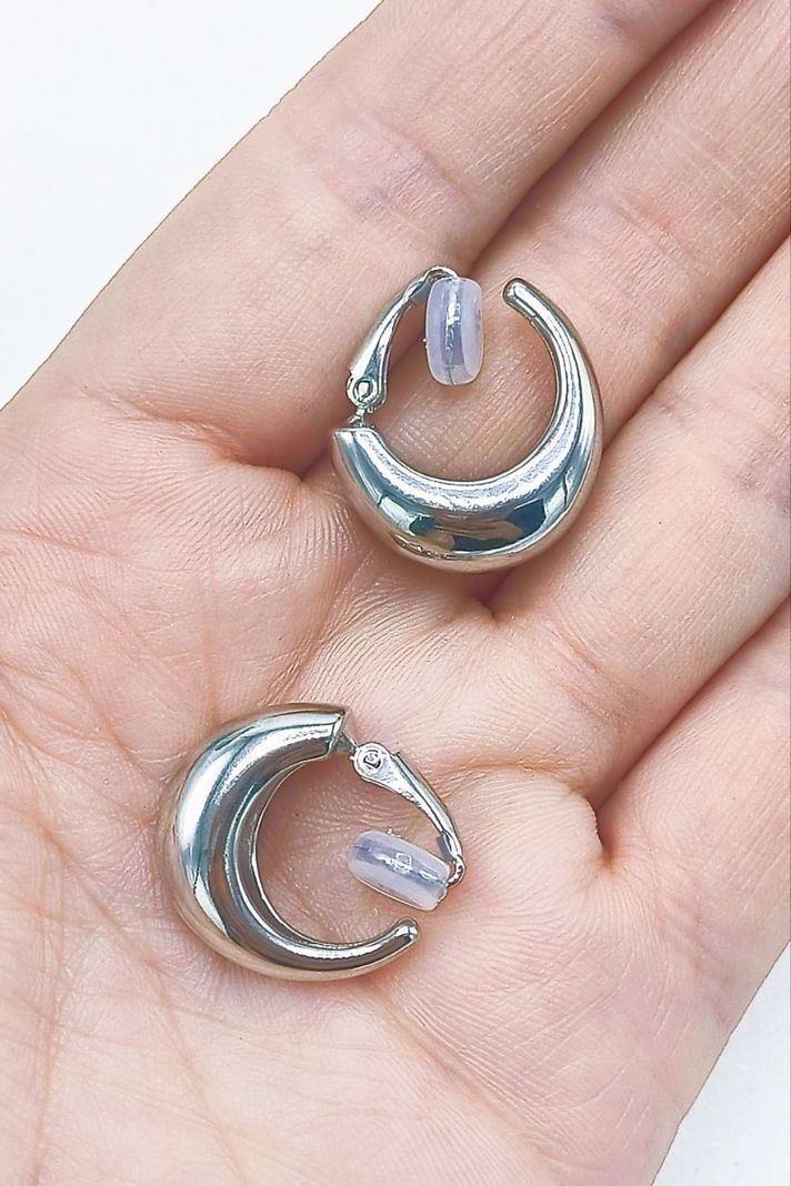 Aros Sin Perforación Argollas Chunky small Bañadas En Plata-5