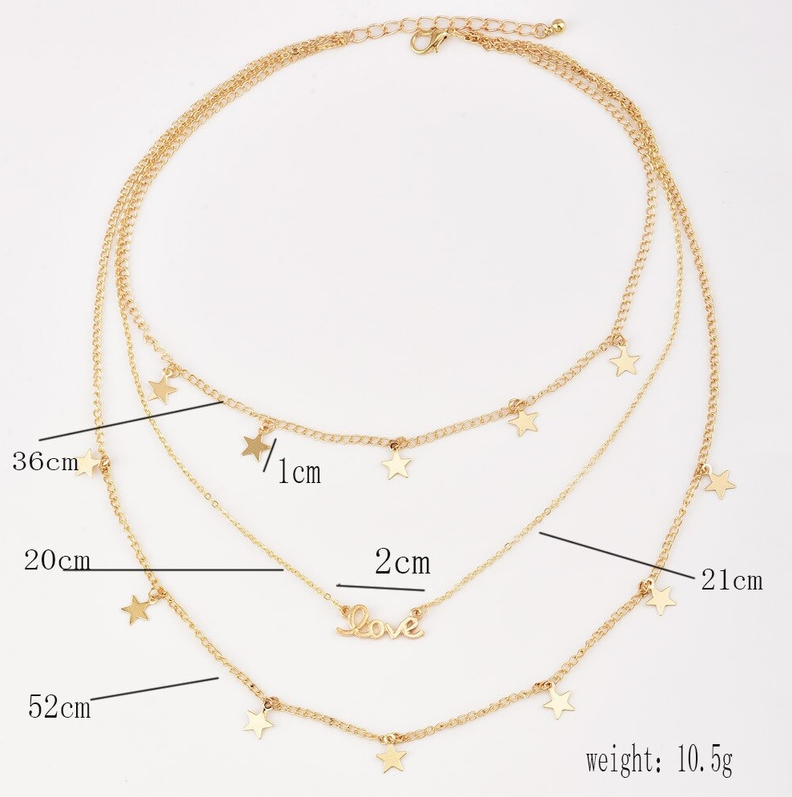 Gargantilla LOVE collar 3 en 1 estrellas doradas elegante-2