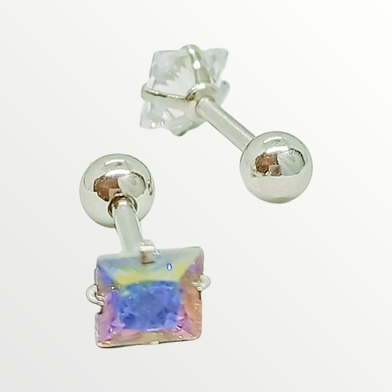 Aros Punto de Luz Acero Inoxidable Tornasol Zirconio Cuadrado 5mm-1