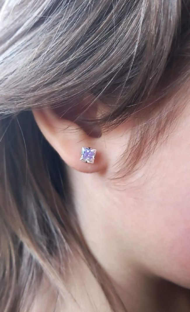 Aros Punto de Luz Acero Inoxidable Tornasol Zirconio Cuadrado 5mm-5