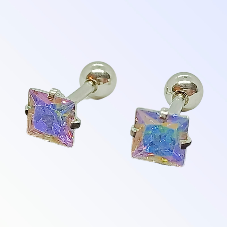 Aros Punto de Luz Acero Inoxidable Tornasol Zirconio Cuadrado 5mm-0