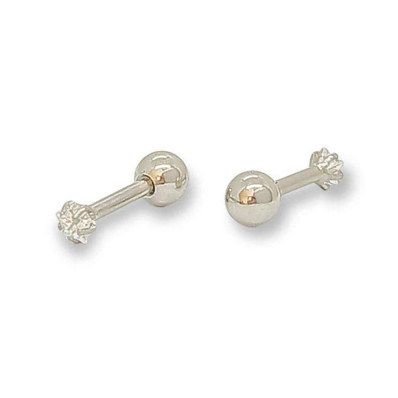 Aros Punto de Luz Acero Inoxidable Blanco Zirconio Estrella 3mm-4