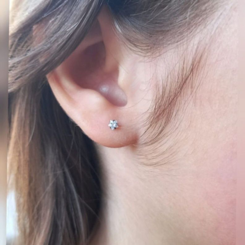 Aros Punto de Luz Acero Inoxidable Blanco Zirconio Estrella 3mm-1