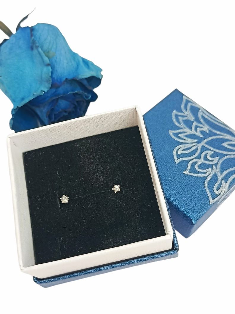 Aros Punto de Luz Acero Inoxidable Blanco Zirconio Estrella 3mm-2