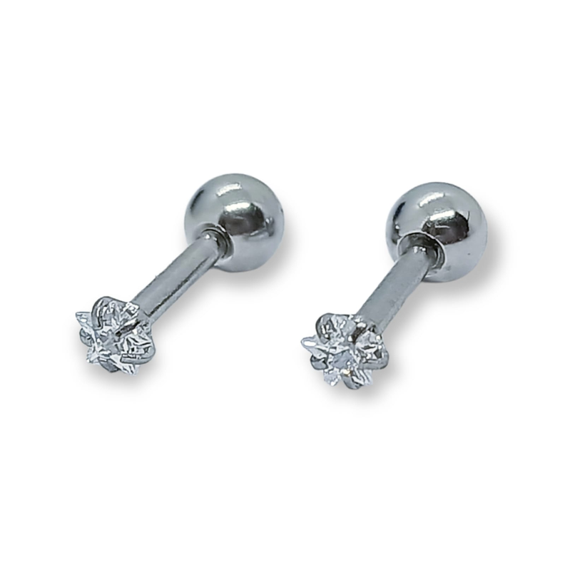 Aros Punto de Luz Acero Inoxidable Blanco Zirconio Estrella 3mm-0