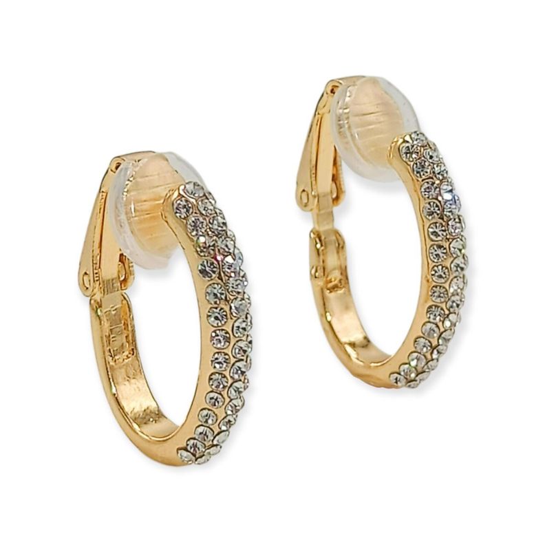 Aros Sin Perforación Argollas Circonios incrustados tipo pavé Bañadas En Oro 18k-0