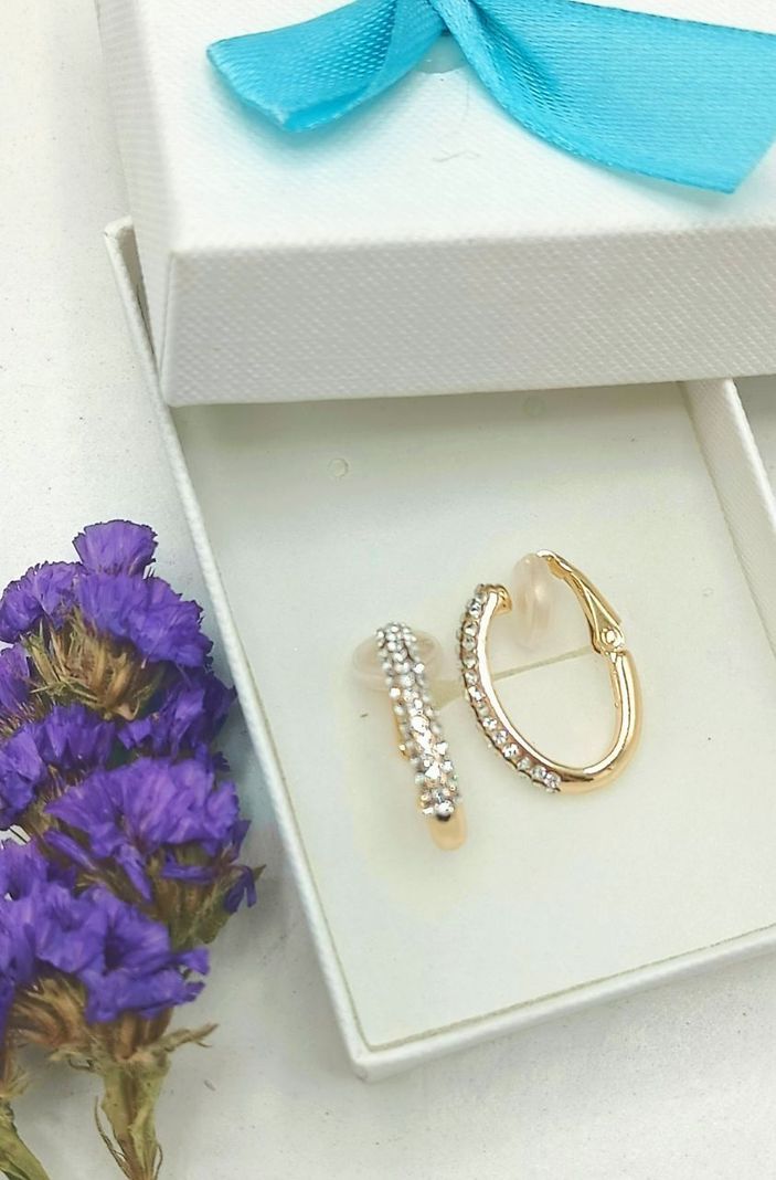 Aros Sin Perforación Argollas Circonios incrustados tipo pavé Bañadas En Oro 18k-1