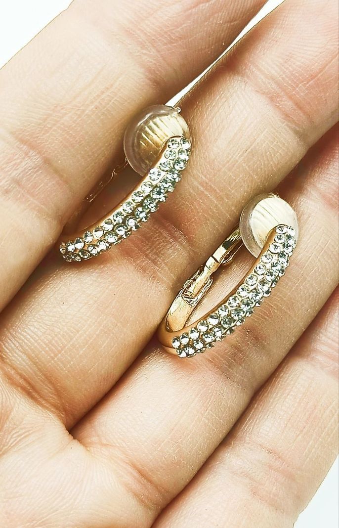 Aros Sin Perforación Argollas Circonios incrustados tipo pavé Bañadas En Oro 18k-3