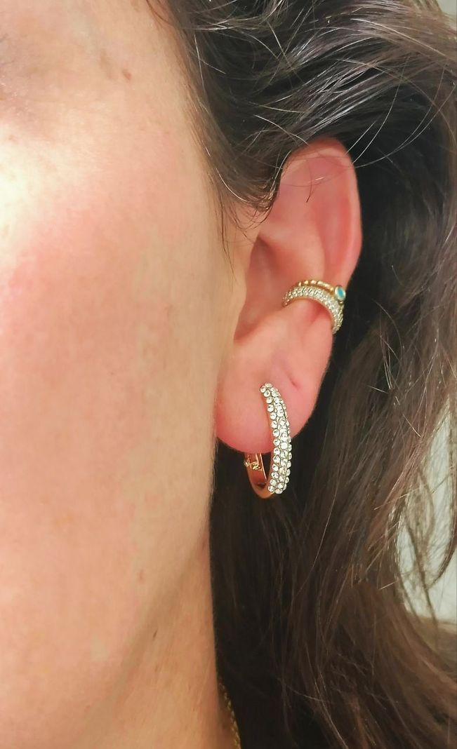 Aros Sin Perforación Argollas Circonios incrustados tipo pavé Bañadas En Oro 18k-4