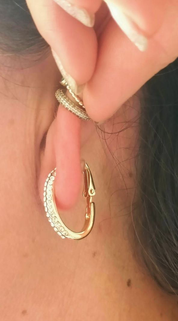 Aros Sin Perforación Argollas Circonios incrustados tipo pavé Bañadas En Oro 18k-5