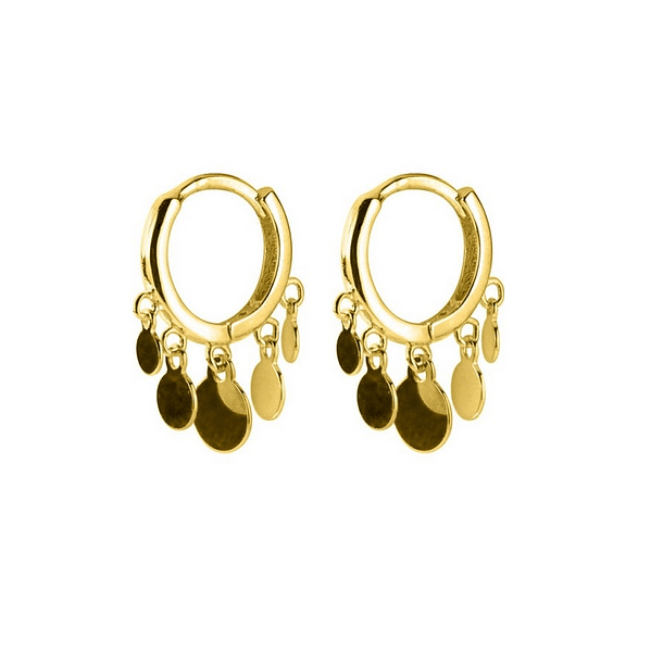Aros Pequeños Argolla Lentejuelas Plata 925 Chapado En Oro-0
