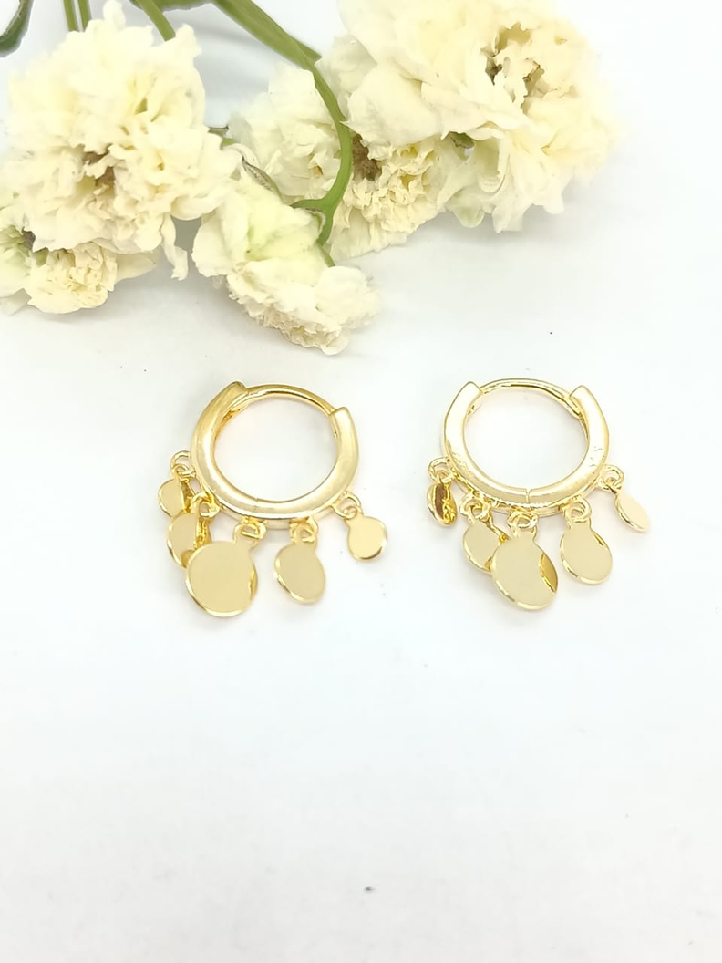 Aros Pequeños Argolla Lentejuelas Plata 925 Chapado En Oro-1