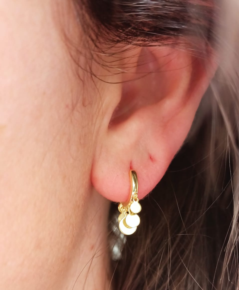 Aros Pequeños Argolla Lentejuelas Plata 925 Chapado En Oro-4