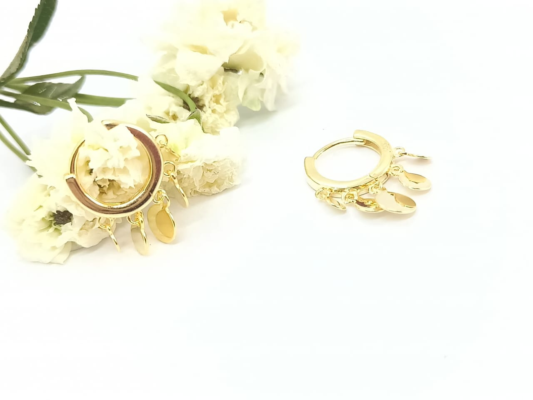 Aros Pequeños Argolla Lentejuelas Plata 925 Chapado En Oro-2