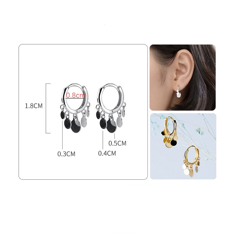 Aros Pequeños Argolla Lentejuelas Plata 925 Chapado En Oro-6
