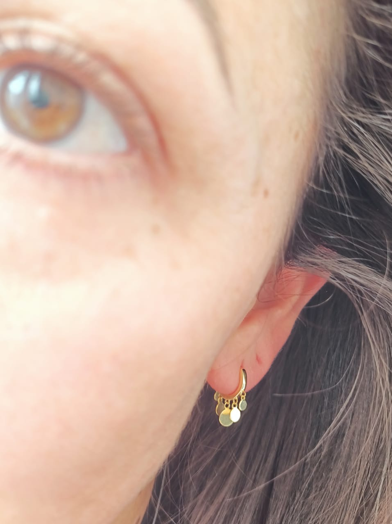 Aros Pequeños Argolla Lentejuelas Plata 925 Chapado En Oro-5