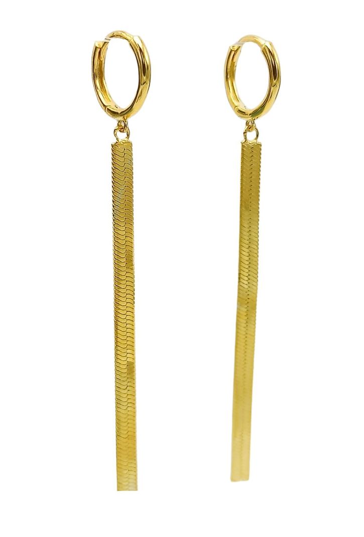 Argollas Huggies largas tejido serpiente Plata S925 Chapada Oro 18k-0