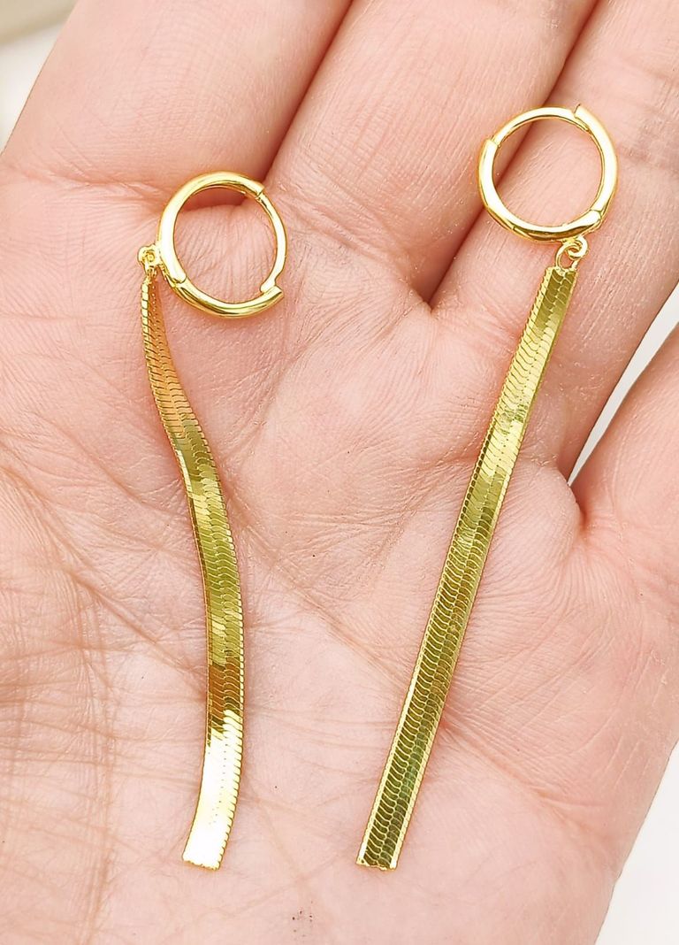 Argollas Huggies largas tejido serpiente Plata S925 Chapada Oro 18k-3