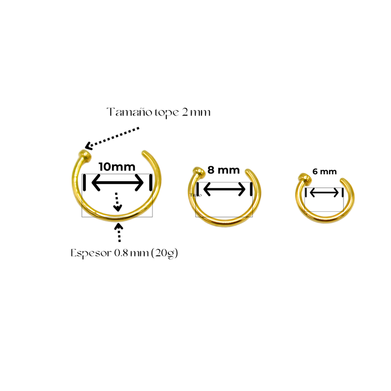 Pack de tres aros piercing abierto nostril titanio ASTM F136 dorados-4