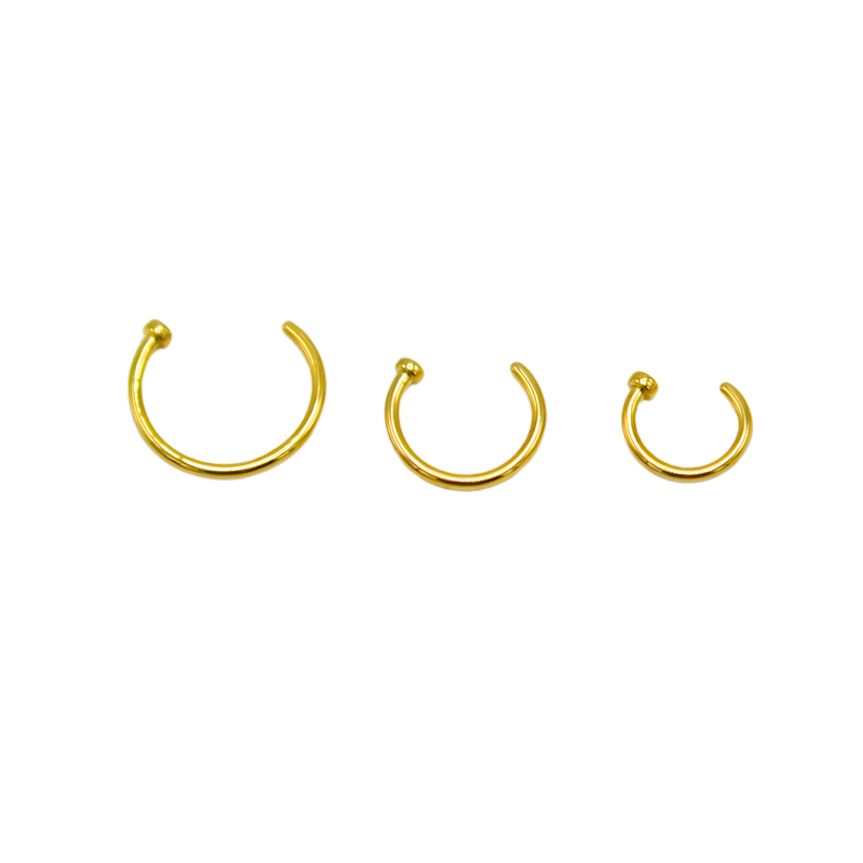 Pack de tres aros piercing abierto nostril titanio ASTM F136 dorados-6