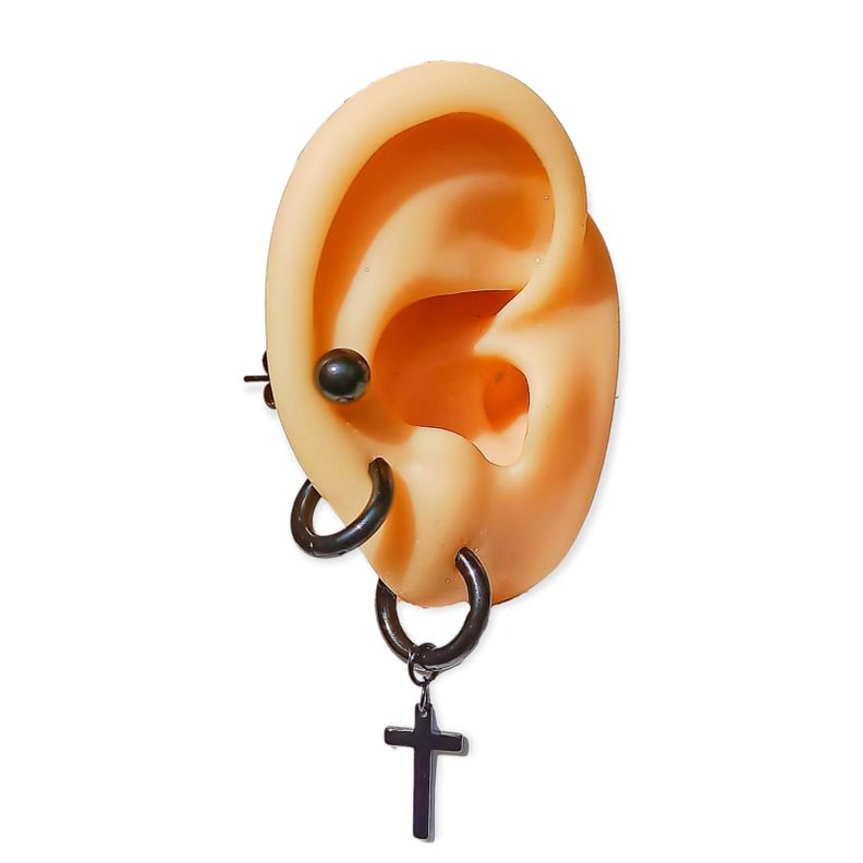 Pack De 3 Pares Aros Argollas Esfera Negras Piercing Oreja-0