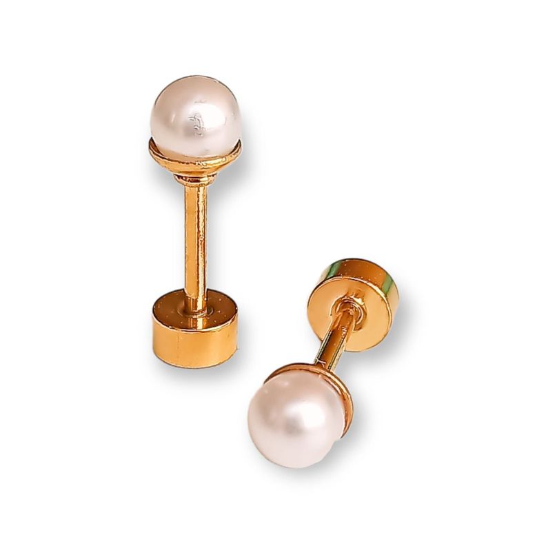 Aros Perlas 4mm tuerca tapa de seguridad chapados en oro 18kl-0