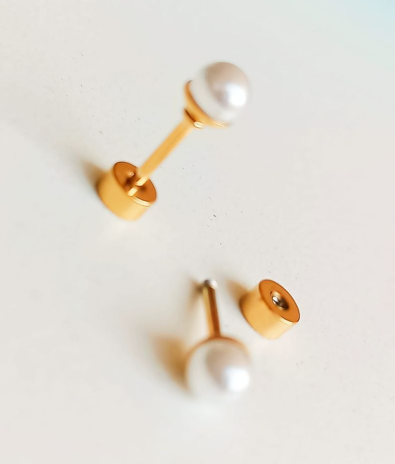 Aros Perlas 4mm tuerca tapa de seguridad chapados en oro 18kl-6