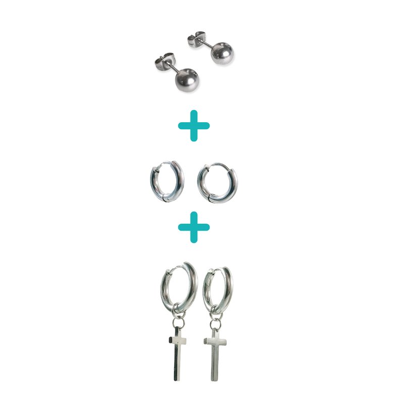 Pack De Aros Argollas Huggies Cruz Esfera Plateada Piercing-0
