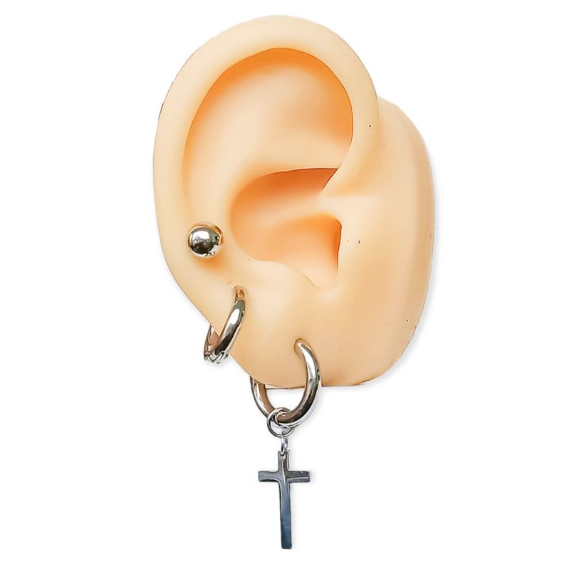 Pack De Aros Argollas Huggies Cruz Esfera Plateada Piercing-1