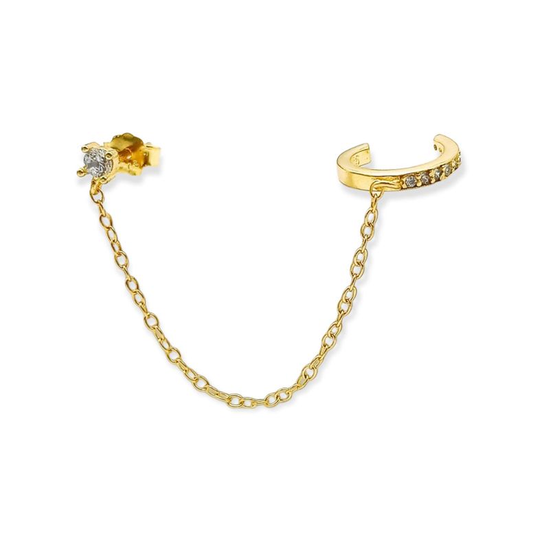 Aro Earcuff y Punto De Luz Modelo Atenea Plata fina ley S925 Chapado En Oro 18kl-0
