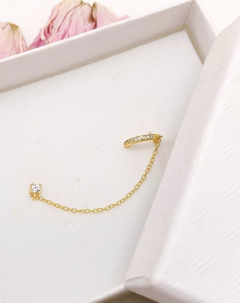 Aro Earcuff y Punto De Luz Modelo Atenea Plata fina ley S925 Chapado En Oro 18kl-1