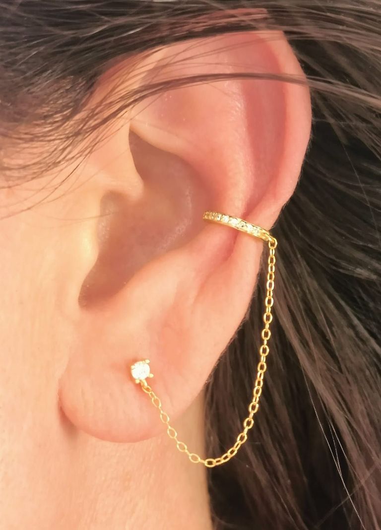 Aro Earcuff y Punto De Luz Modelo Atenea Plata fina ley S925 Chapado En Oro 18kl-4