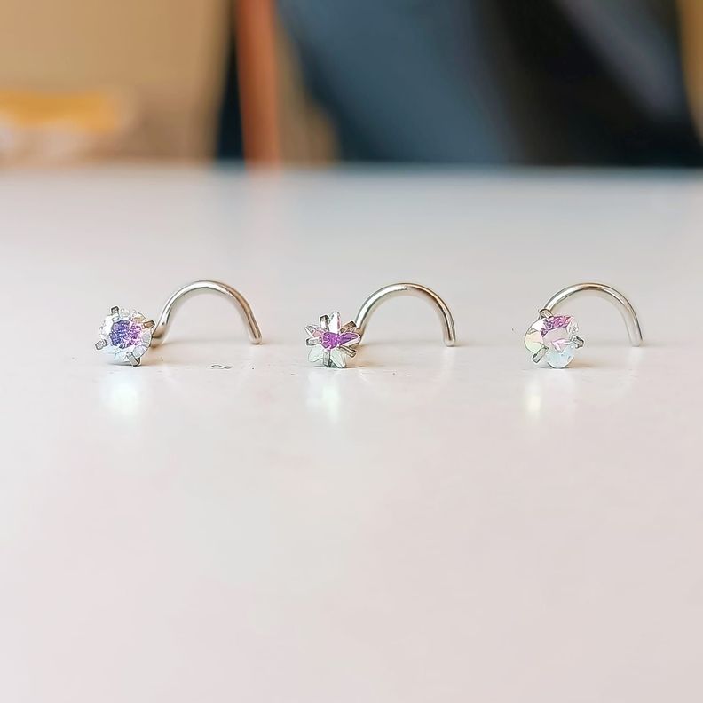 Pack Piercing Acero Quirúrgico Nariz set Zirconia Tornasol tipo S-8