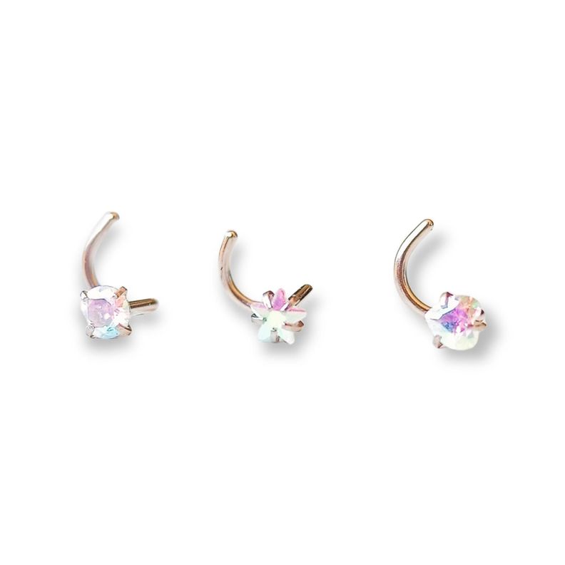 Pack Piercing Acero Quirúrgico Nariz set Zirconia Tornasol tipo S-0