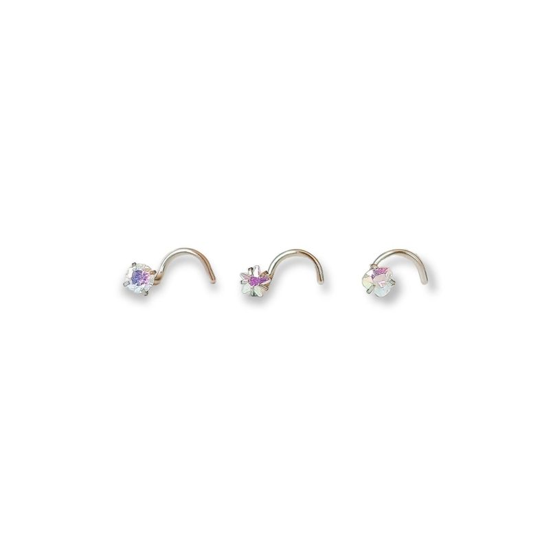 Pack Piercing Acero Quirúrgico Nariz set Zirconia Tornasol tipo S-1