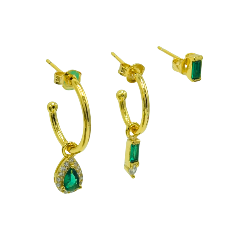 Pack de aros Diana zirconias verdes ba ado en oro Verde