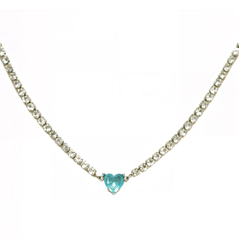 Collar tennis zirconias cubicas corazon azul hipoalergenico