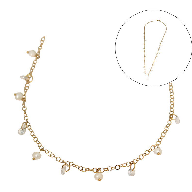 Collar largo 80cm ajustable Talasa zirconias y perlas chapado en oro Riviere