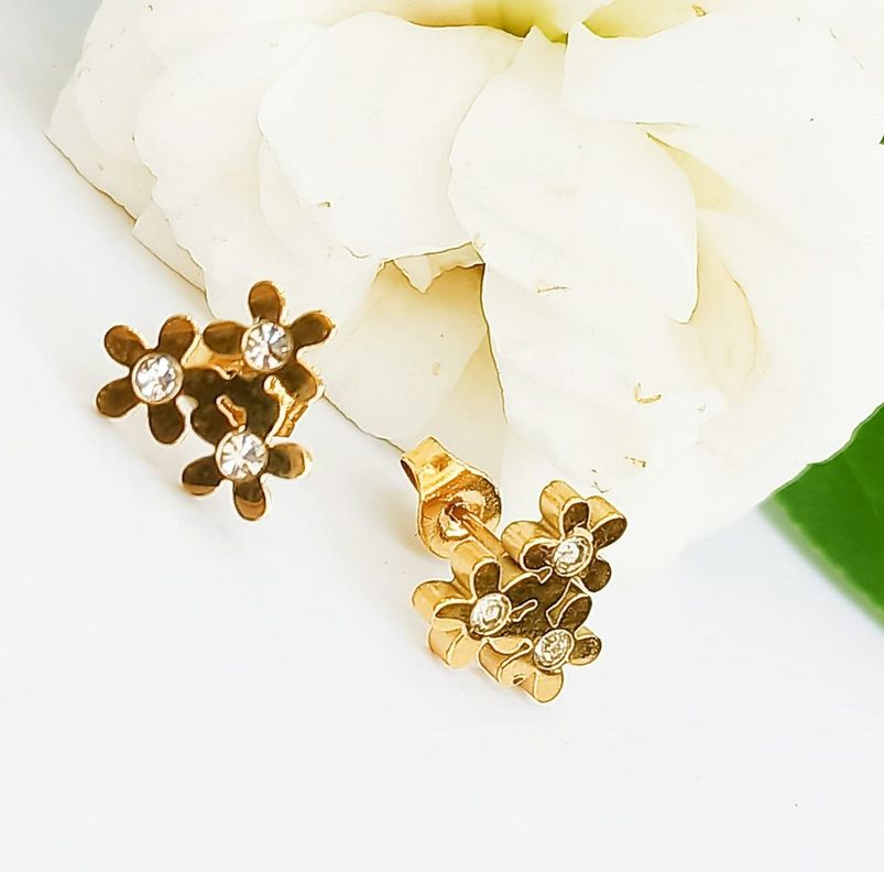Pendientes Flores Punto Luz Aretes enchapado oro 14kl-3
