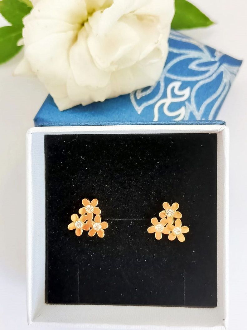 Pendientes Flores Punto Luz Aretes enchapado oro 14kl-4