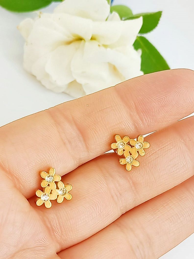 Pendientes Flores Punto Luz Aretes enchapado oro 14kl-5