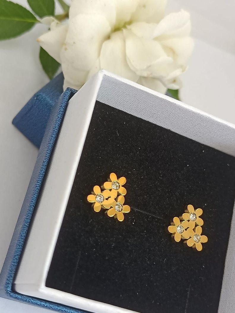 Pendientes Flores Punto Luz Aretes enchapado oro 14kl-1